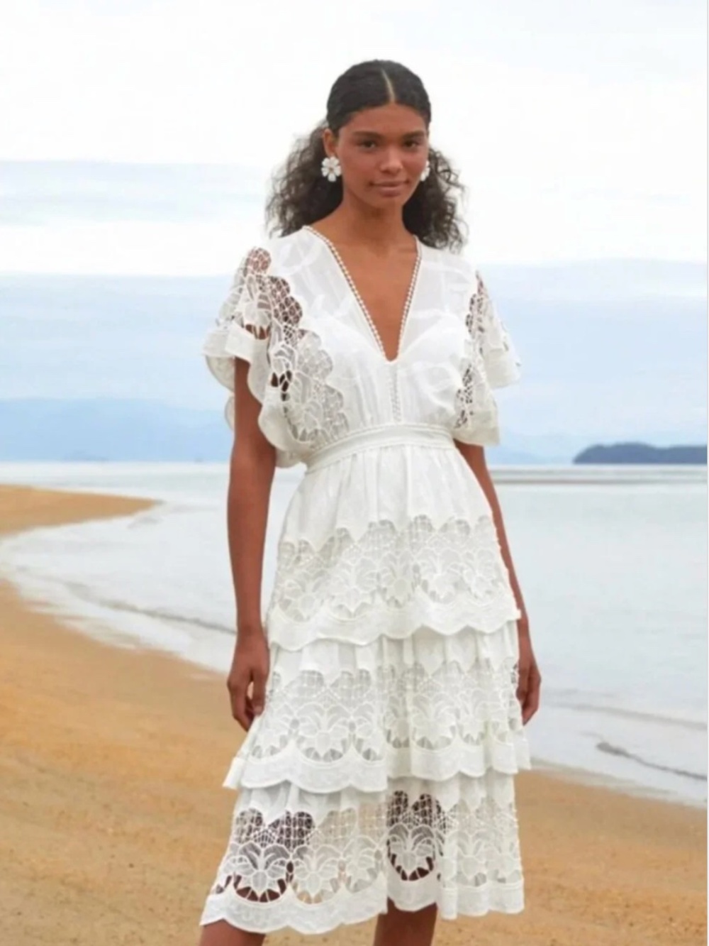Farm Rio Richelieu White Lace Midi Dress